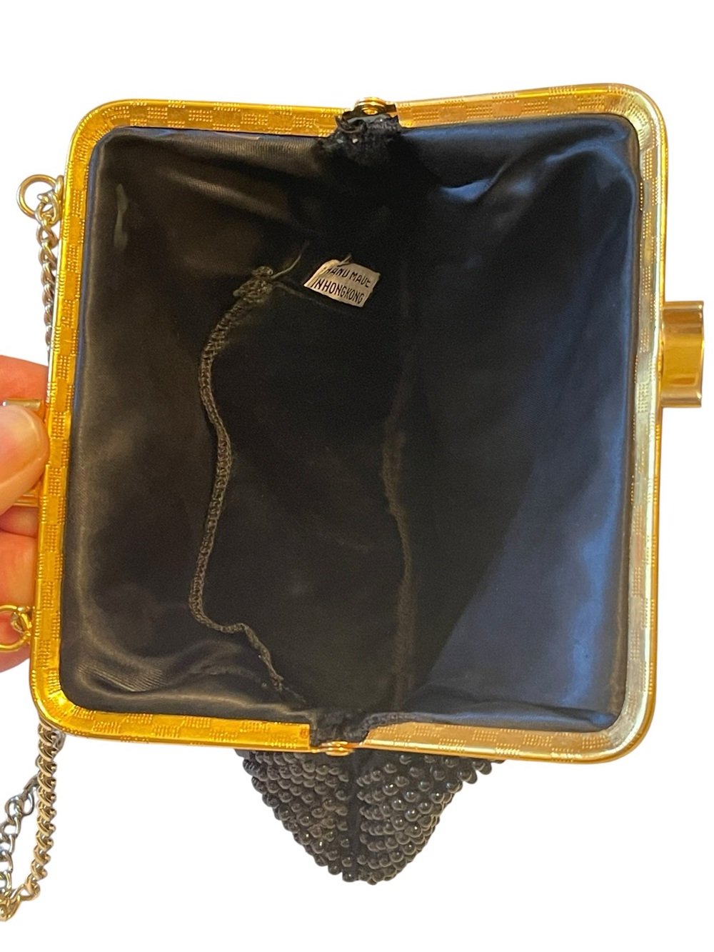 1950’s Handmade in Hong Kong Black Beaded Kiss-Lock Clutch Purse - Picture 11 of 12